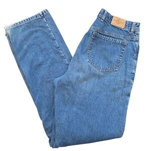 Eddie Bauer Vintage Flannel Lined Jeans Pink Plaid Blue Denim 14 Tall Distressed